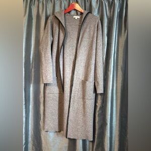 Baciano Grey Longline Hooded Duster Cardigan with Pockets